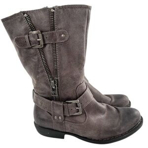 Baretraps mid calf boots size 7 Brynda gray faux leather moto biker vegan